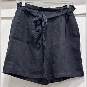Saks Fifth Avenue High Waist Belted Linen Shorts - Black